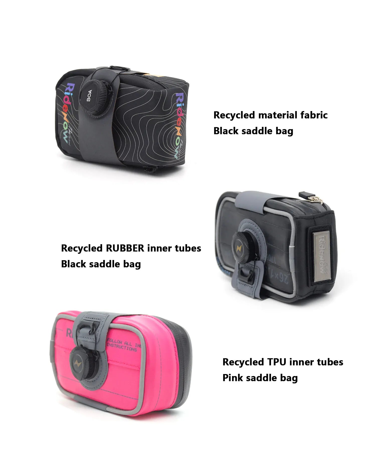 RideNow Matériaux recyclés Sac de vélo Sac arrière VTT Sac de selle de siège arrière de vélo de route Rapide détachable étanche Rangement de cyclisme