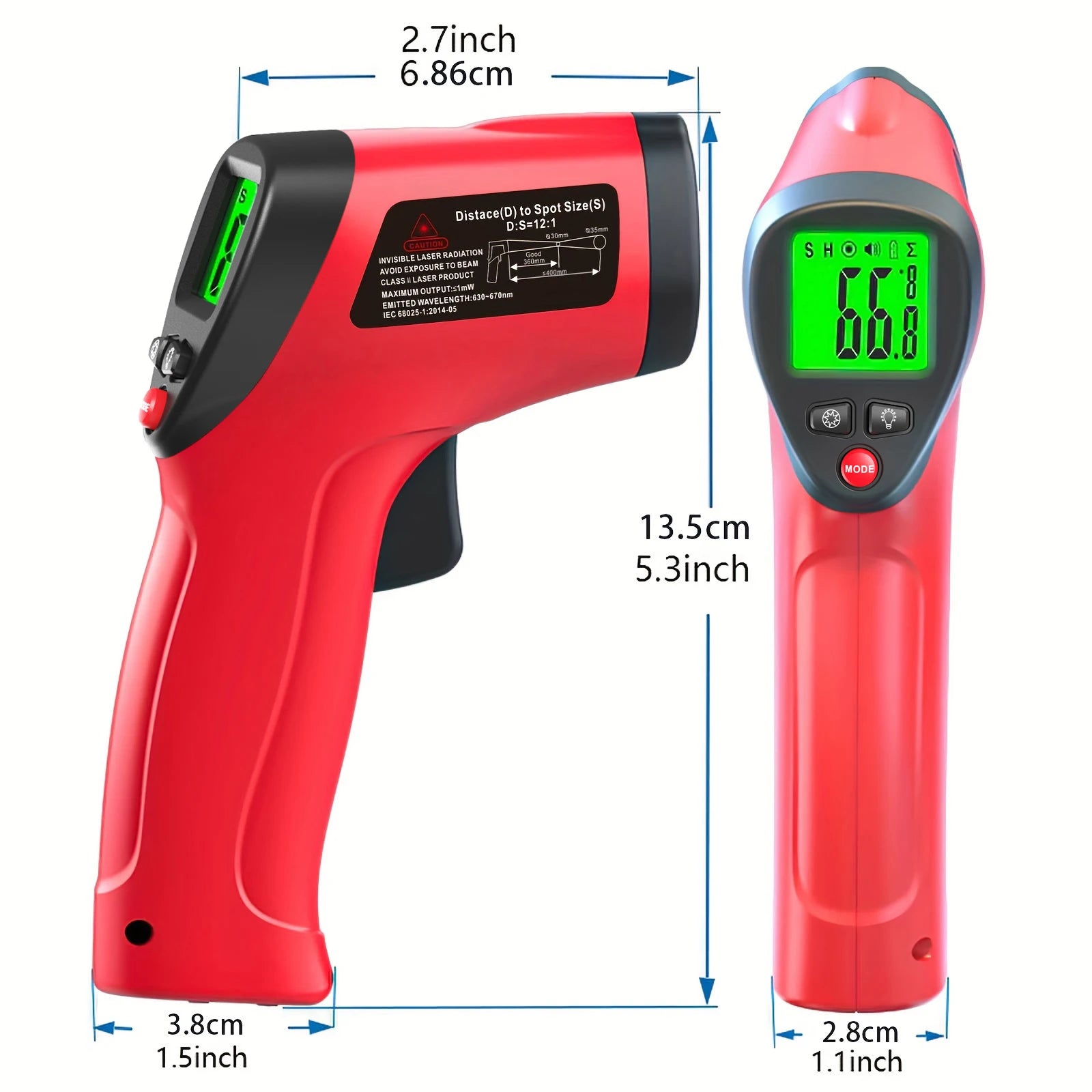 Pistolet thermomètre infrarouge -50 ~ 500 ° Pistolet de température Laser sans contact C, capteur de température portatif, pyromètre numérique LCD rétroéclairé