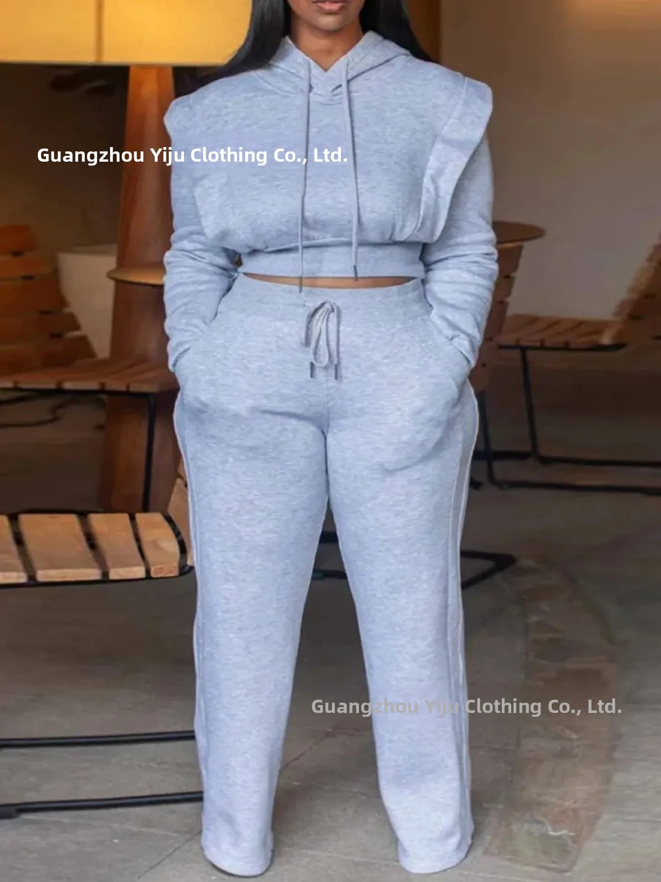 Ensemble deux pièces à la mode pour femmes, grande taille, sweat à capuche de couleur Pure, pantalon à jambes droites, avec cordon de serrage, tenue décontractée de Style de rue