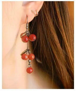 Bijoux pour femmes, boucles d'oreilles Pop coréen, cerise rouge, mignon, vente en gros