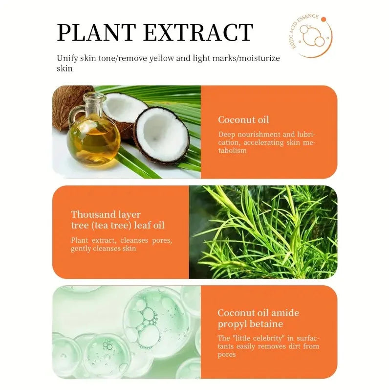 100g de savon à l'acide kojique avec vitamine C, curcuma, rétinol, beurre de karité, vitamine E, acide kojique pour nettoyer et nourrir les peaux