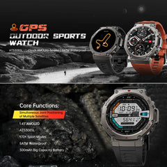Montre intelligente militaire T-Rex, 3 GPS intégrés, boussole, altimètre, barométrique, 5iko, IP69K, étanche, AMOLED, appel Bluetooth, montre intelligente