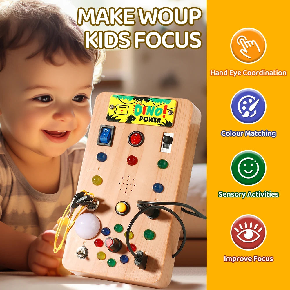Planche occupée Montessori, jouets sensoriels avec interrupteur de lumière LED, planche de commande, activités de voyage, jeux pour enfants
