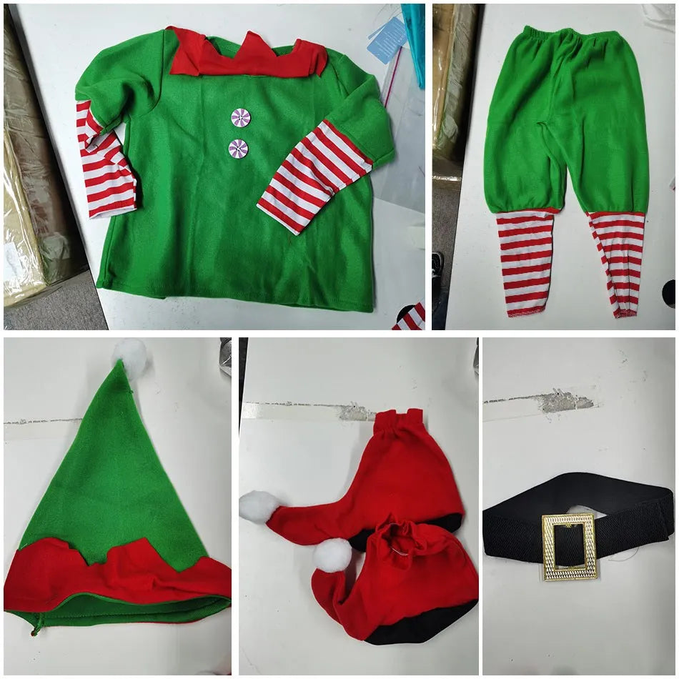 Ensemble de vêtements de Noël pour enfants et adultes, chapeau en Y, ceinture, vêtements de Noël pour enfants, tenue d'anniversaire pour bébé garçon et fille, costume d'elfes