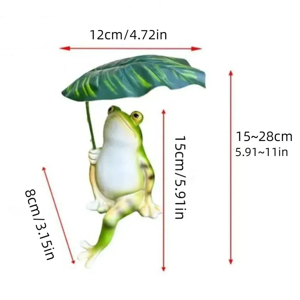Creative cartoon resin frog figurine with leaves, garden frog statue, handcrafted landscape decoration, frog ornament, aquarium decor