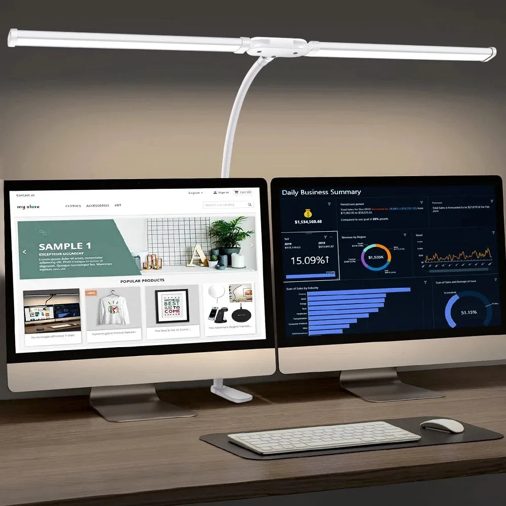 Lampe de bureau Led pour le bureau à domicile, lumière d'architecte de soins oculaires avec pince, lampe à pince de Table pour moniteur d'ordinateur à Double tête, pour la lecture