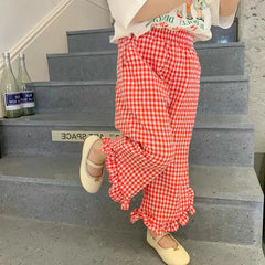 Pantalon en dentelle à carreaux pour filles, léger et confortable, vêtements d'extérieur pour enfants, mode décontractée, nouveau, été, 2024