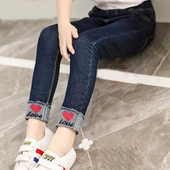 New Fashion Girls Jean Spring Summer and Autumn Soft Casual Boutique Cotton Kawaii Girls Elegant Jean Children's Pants 3-12Y