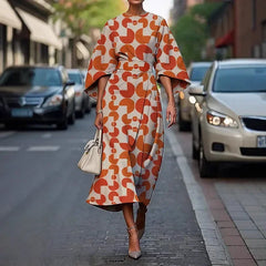 Elegant floral ocean dress for women, ankle-length, made of polyester fiber, independent station, cross-border, 2025