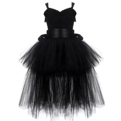 Girls Pink Black Tutu Dress V-Neck Train Girl Evening Birthday Party Tulle Dresses Girl Ball Gown Kids Halloween Costumes