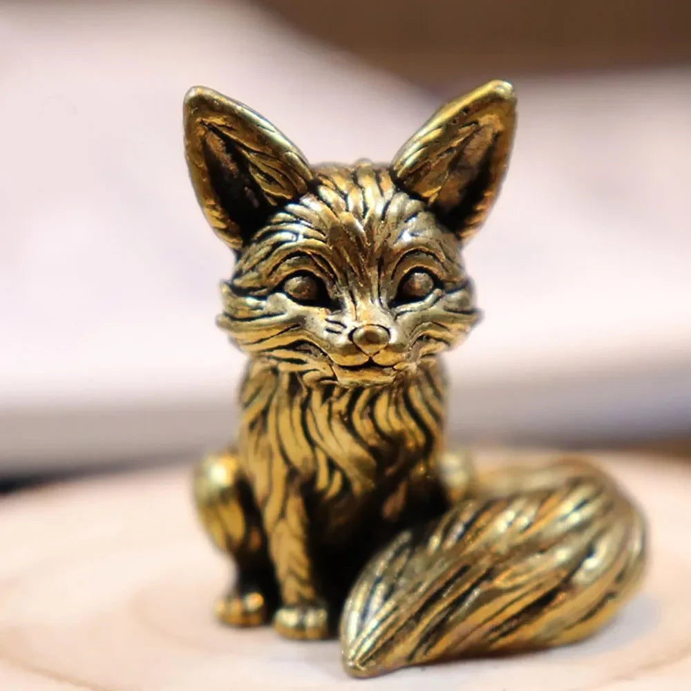 Statue de renard l'inventaire en laiton, figurine d'Auckland, décoration de bureau, sculpture animale en cuivre, artisanat de décoration d'intérieur, accessoires mignons