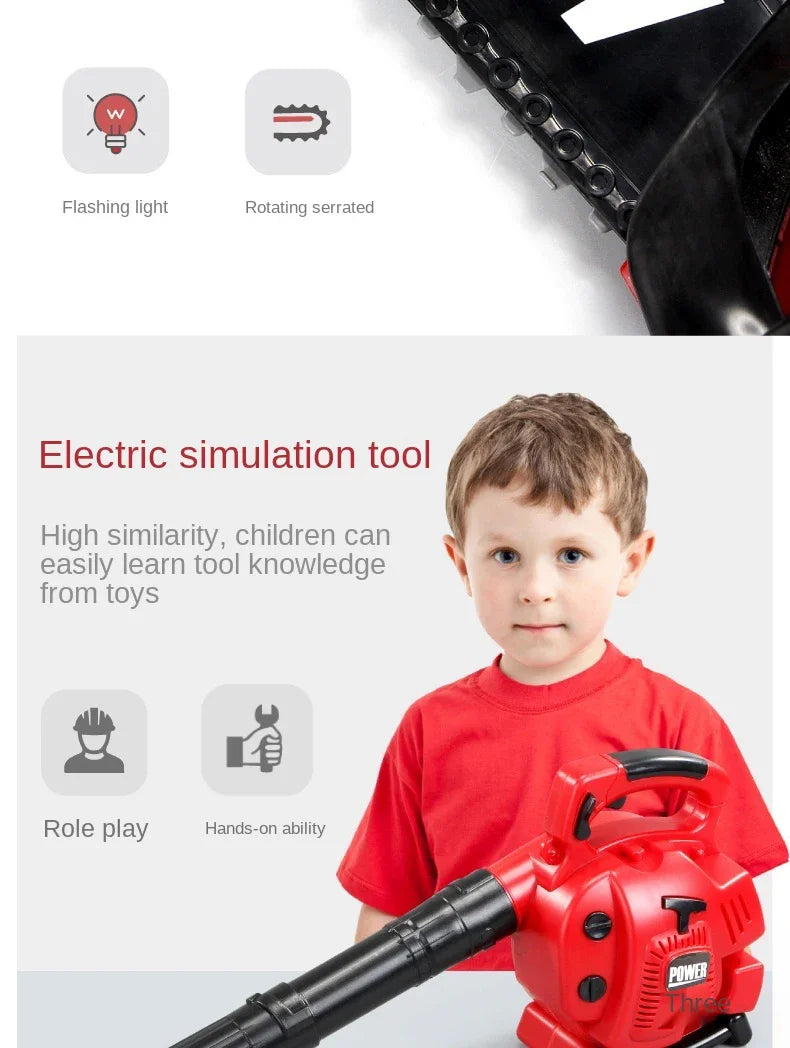 Boîte à outils électrique pour enfants, jouets de simulation, outils de simulation pour bébé, réparation, tondeuse à gazon, scie, sèche-cheveux, outil d'entretien de jouet pour enfant