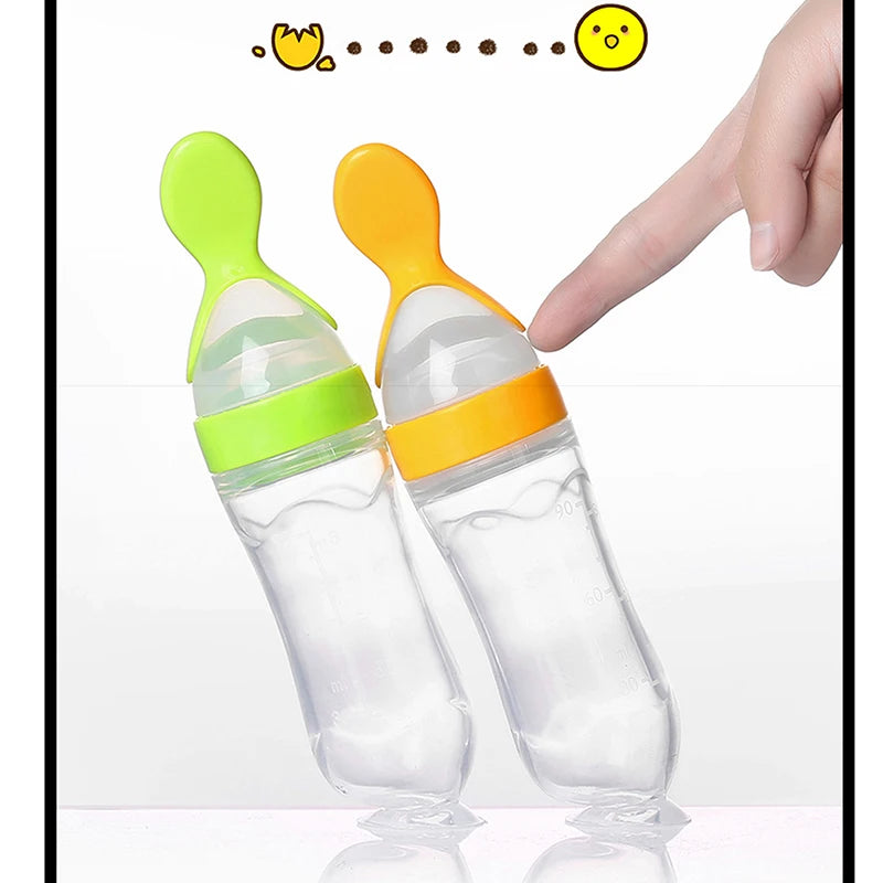 BiSantos à presser en silicone pour bébé, cuillère d'entraînement pour nouveau-né, mangeoire à céréales pour bébé, supplément alimentaire, ustensiles sûrs