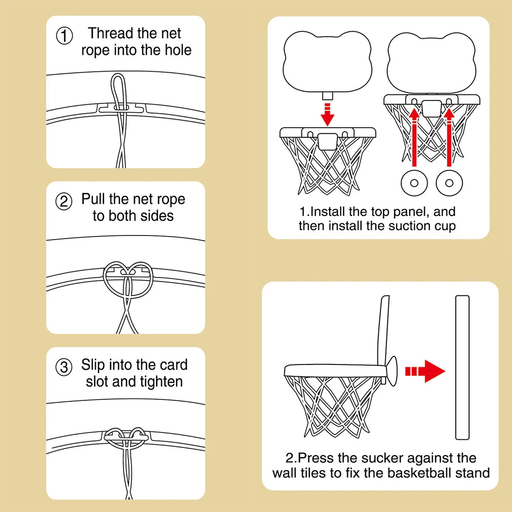 Cadre de basket-ball d'intérieur sur le thème des animaux pour tout-petits, ensemble de jouets de bain pour enfants avec 3 balles en plastique, jeu amusant interactif pour bébés Parents et enfants