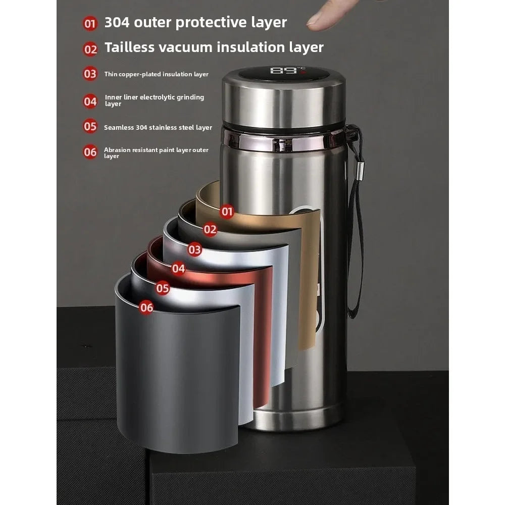 1000ml Metal ThermosCup, Smart Temperature Display, Leak-Proof Stainless Steel Thermos Mug, Suitable for Home/Office/Outdoor Use