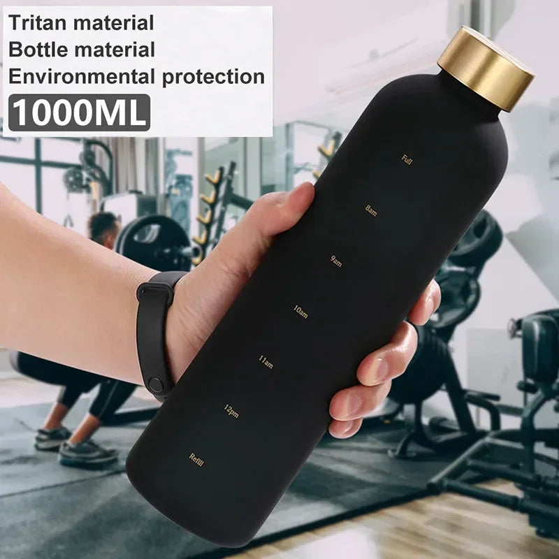 Nouveau 1L bouteille d'eau avec timbre de temps sans BPA réutilisable Fitness Sports voyage en plein air étanche tasse d'eau bouilloire givrée