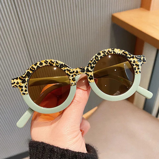 Lunettes de soleil rondes pour enfants, design de dessin animé mignon, léopard, Double couleur, Vintage, Protection UV, classique, pour filles et garçons