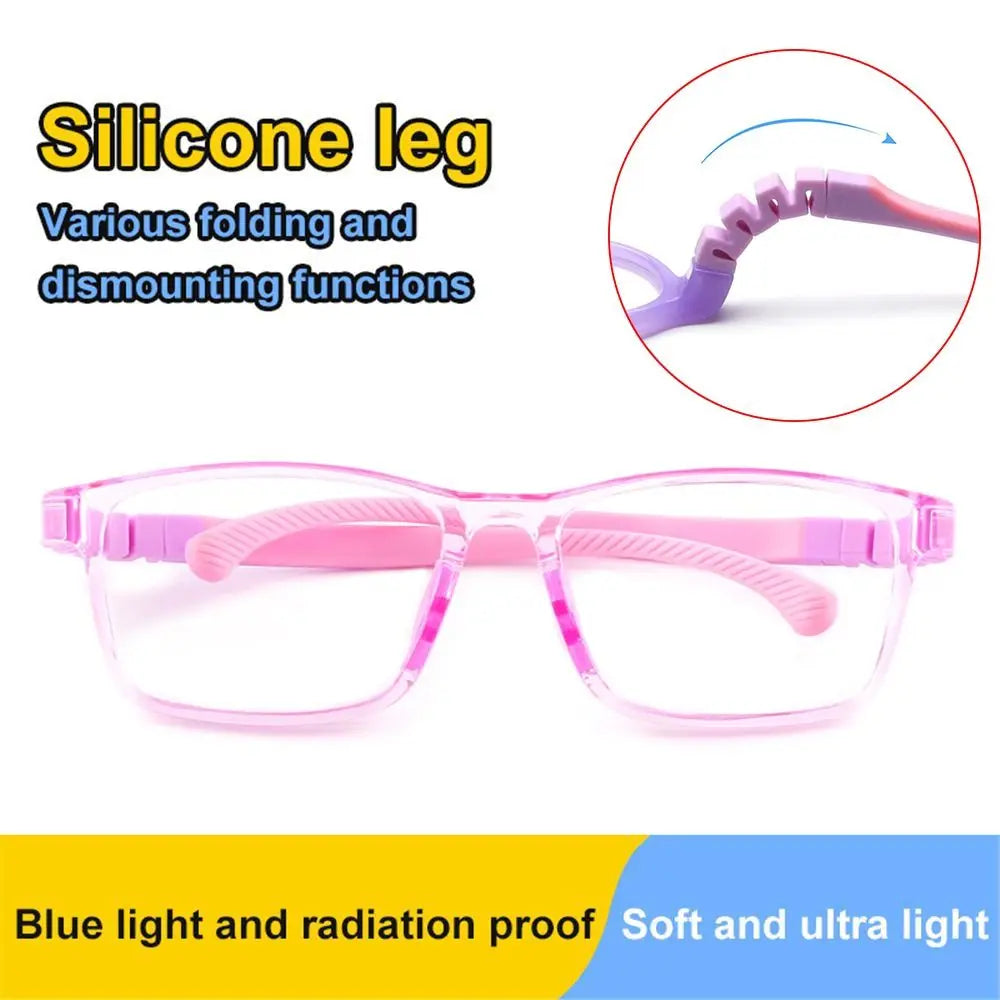 Children's blue light blocking glasses, silicone, for boys and girls, for computer use, ultra-lightweight, square, transparent