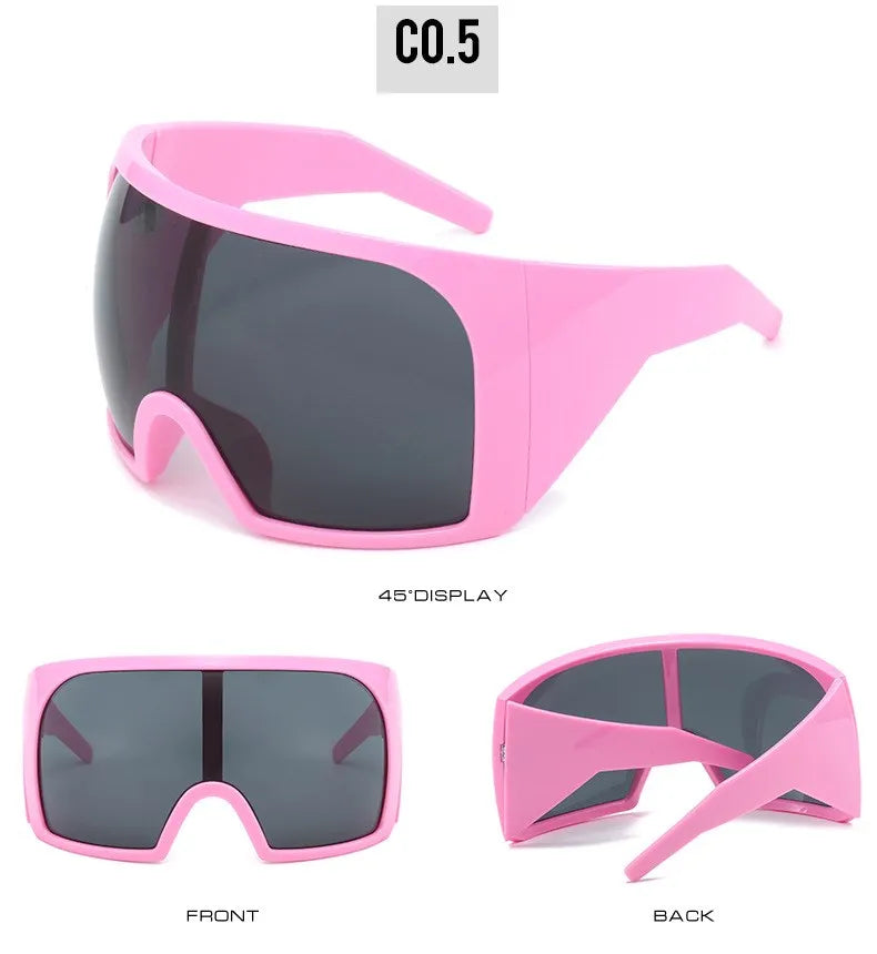 Lunettes de soleil surdimensionnées Punk Shield pour femmes et hommes, grande monture, marque de luxe, masque Steampunk, lunettes de sport pour dames, UV400, 2025