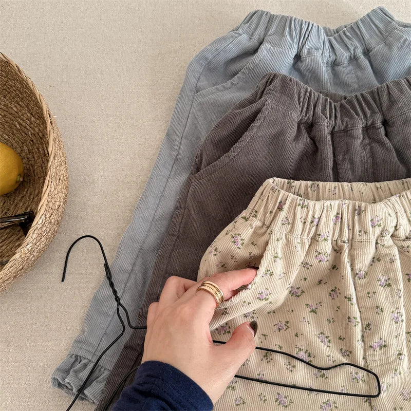 Pantalon sarouel en coton pour filles, vêtements décontractés pour enfants, pantalon en velours côtelé pour tout-petits, longueur rinçage, printemps, nouveau, 2025