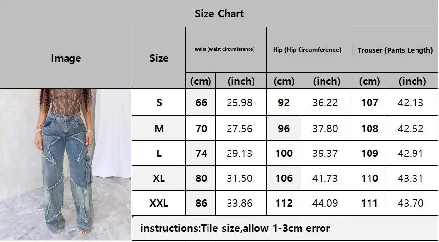 Women's relaxed, straight-leg, wide-leg denim jeans with star tassel detail, comfortable, loose fit, new autumn/winter collection