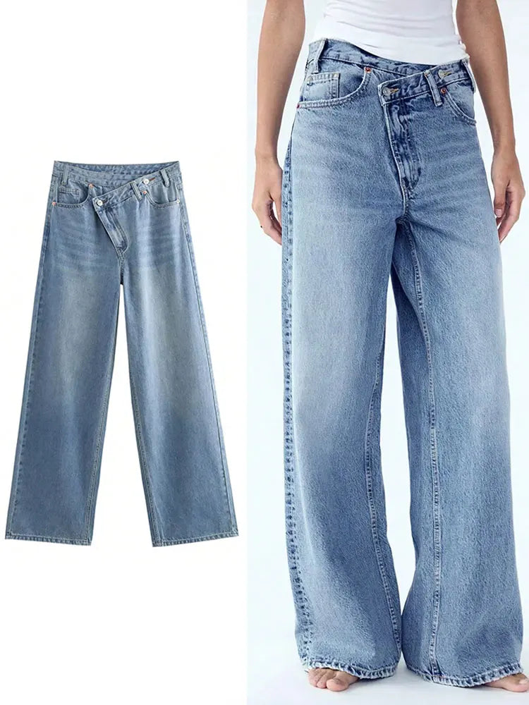 HH femmes 2025 mode jean droit Vintage solide décontracté taille haute jambe large Denim pantalon haute rue dame pantalon jean