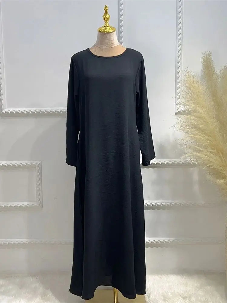Noir blanc rose solide dubaï modeste sous Robe Abaya Islam caftan musulman avec poches robes pour femmes Robe Femme Musulmane