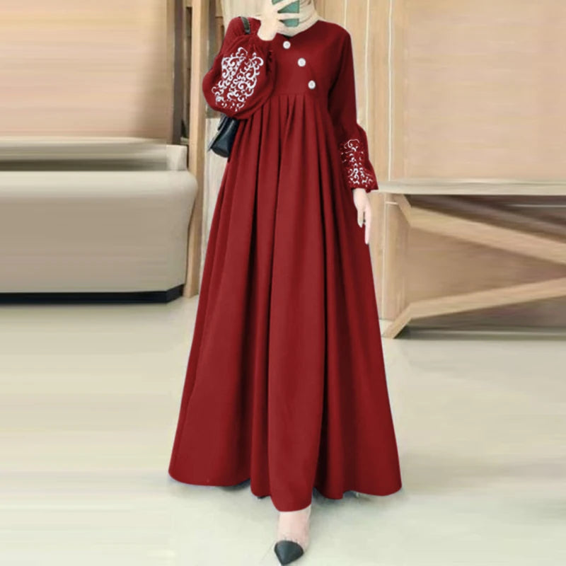 Muslim Hijab Dresses Abaya Eid Mubarek Long Dress 2025 ZANZEA Elegant Women's Long Sleeve Maxi Summer Dress Loose Kaftan Dresses
