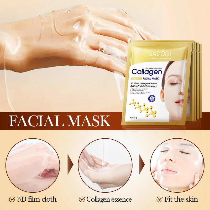 Masque Facial Anti-rides au collagène Bio, Anti-vieillissement, estompe les ridules, raffermissant, hydratant en profondeur, éclaircissant, réparation, soins pour la peau
