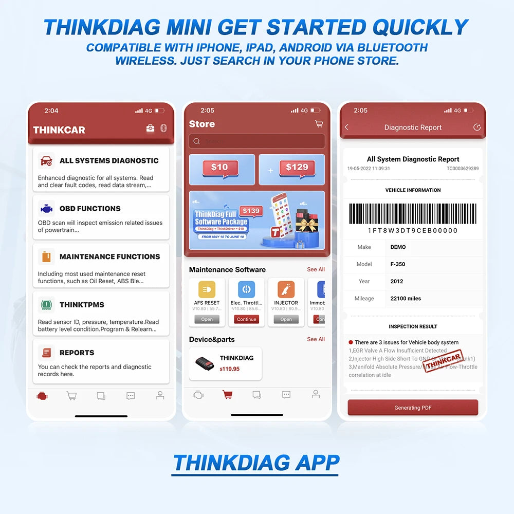 THINKCAR THINKDIAG MINI Auto OBD2 Bluetooth Scanner Full System Diagnostic Tool for All Cars - Free Lifetime Car Diagnostic Scan Tool