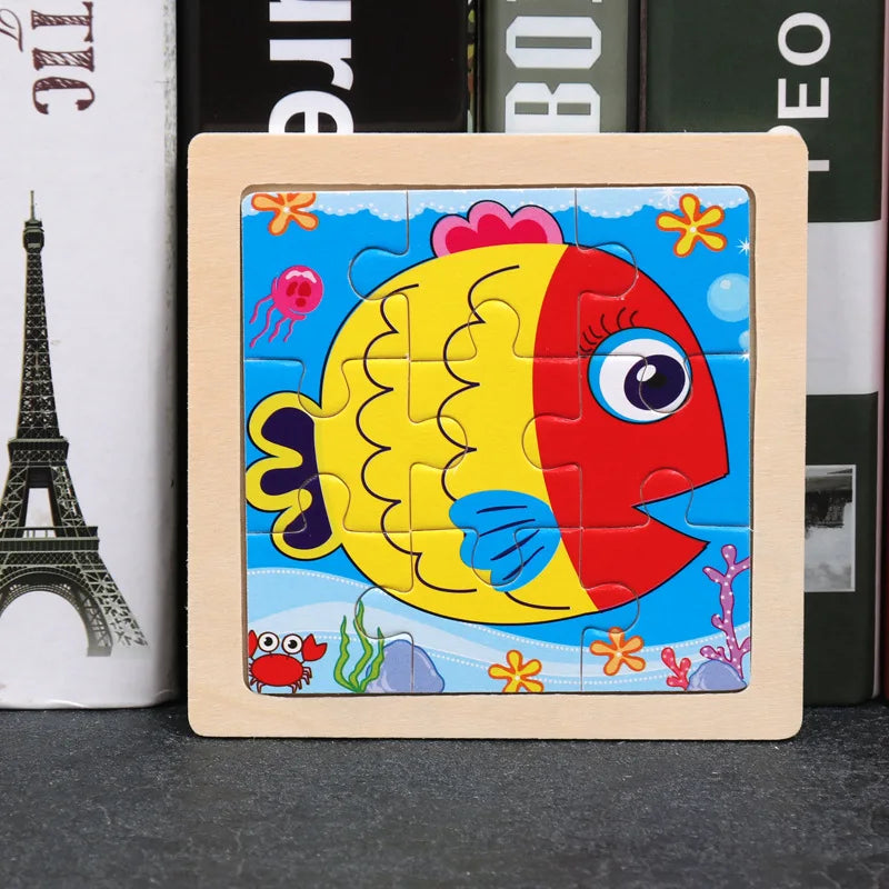 Puzzle 3D en bois pour enfants, bébé, dessin animé, animaux/trafic, jouet éducatif, jouet pour enfants, Puzzle en bois, petite taille 11x11CM