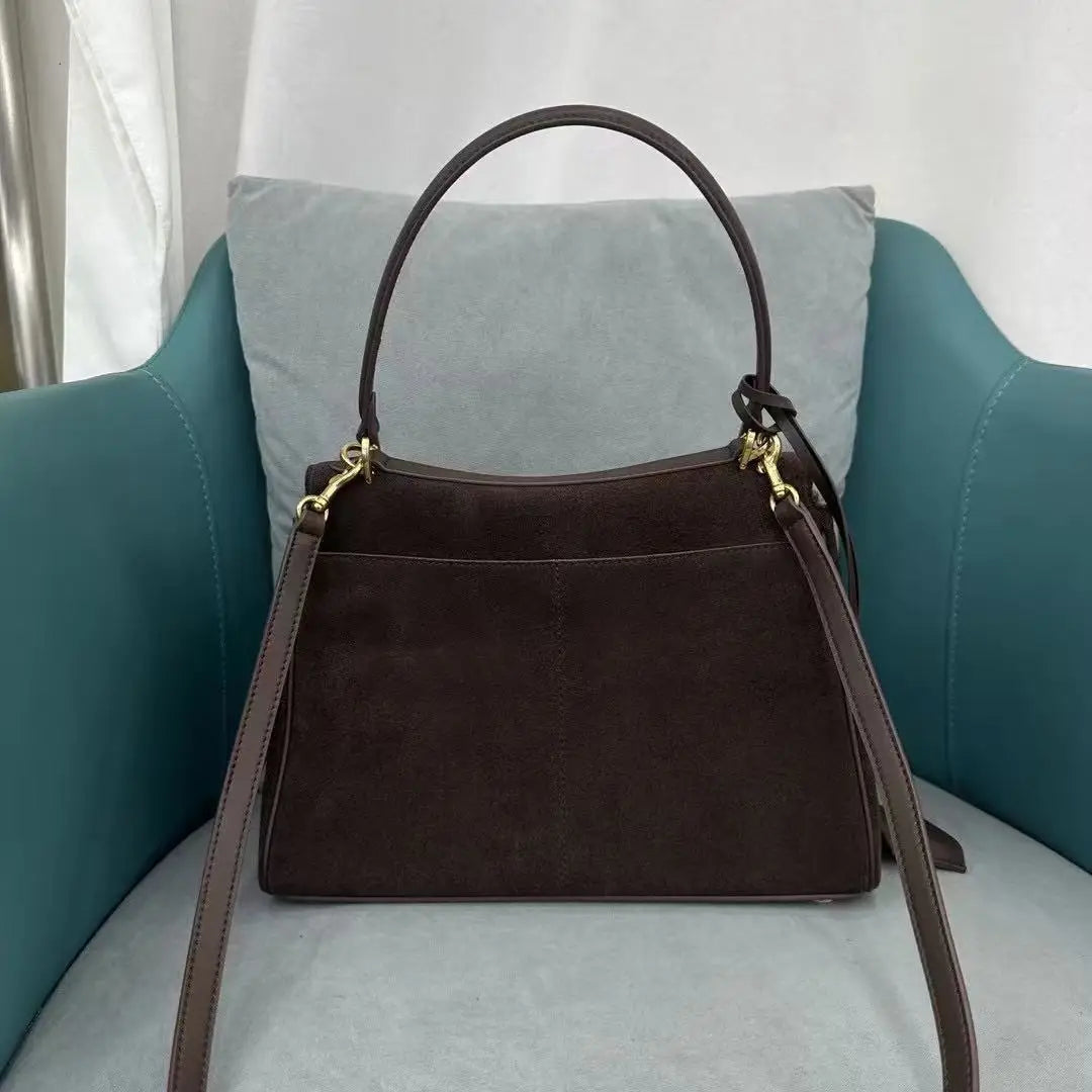 Sacs à main en cuir véritable pour femmes, fourre-tout en cuir véritable glacé, sac à bandoulière en daim marron pour dames, design moderne personnalisé