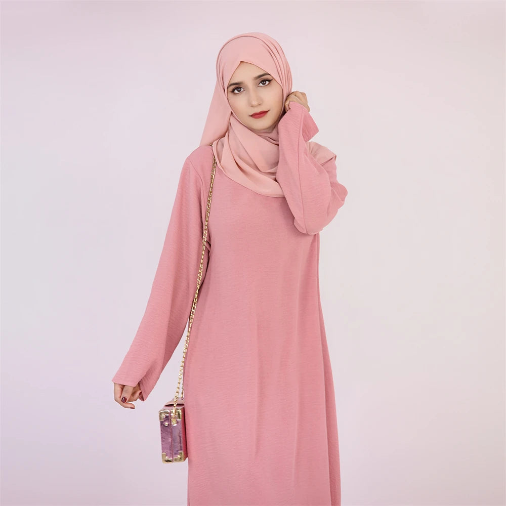 Noir blanc rose solide dubaï modeste sous Robe Abaya Islam caftan musulman avec poches robes pour femmes Robe Femme Musulmane