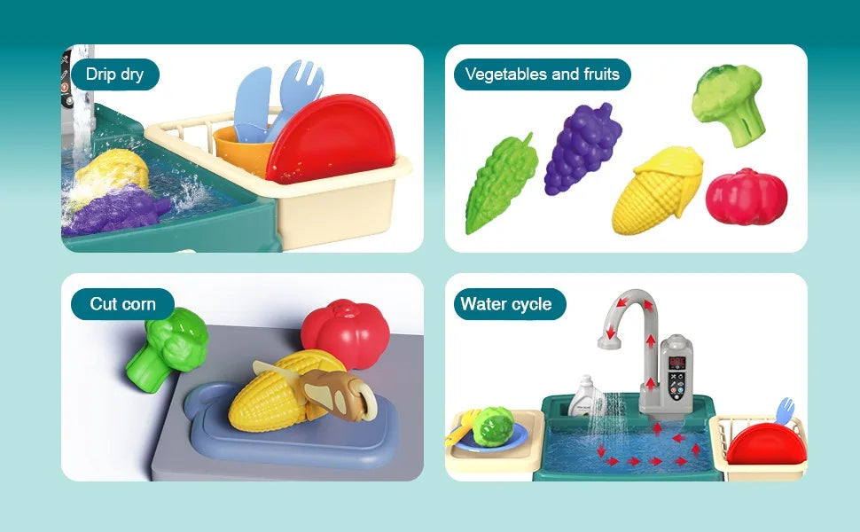 Jouets de lavage de légumes pour enfants, jeu à la maison, éducation précoce, simulation de cuisine, table à vaisselle électrique, sortie d'eau