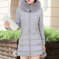 Women's autumn and spring puffer jacket, solid color, long sleeves, high collar, design with faux fur collar, zipper closure, 2025