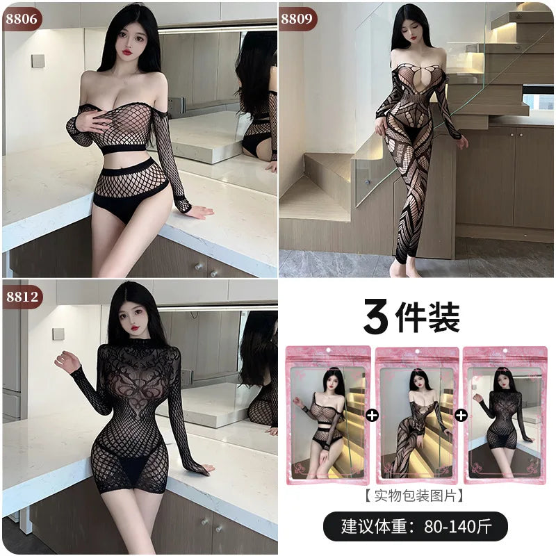 Body Sexy à entrejambe ouvert pour femmes, 24 Styles, bas de corps en maille résille érotique, porno ajouré, Teddy, Lingerie sans entrejambe