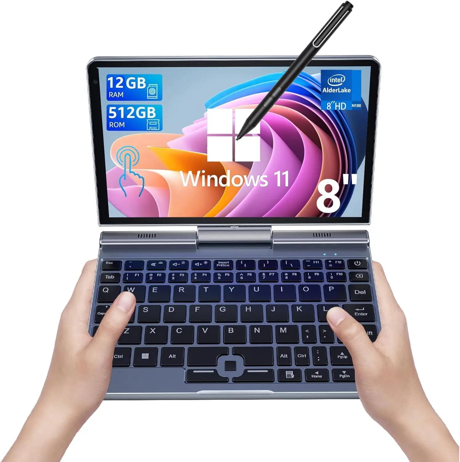 Mini ordinateur Portable windows 11 8 pouces écran tactile ordinateur Portable N150 12GB + 1 to IPS Netbook Win 11 Pro Mini PC Micro ordinateur