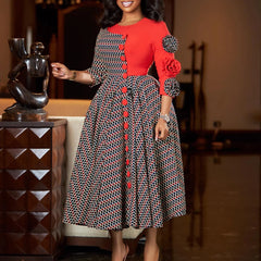 Robes élégantes pour femmes, mode africaine, manches 3/4, fête d'anniversaire, nouvelle Robe Chic à carreaux de fleurs 3D, Robe de soirée trapèze, automne 2025