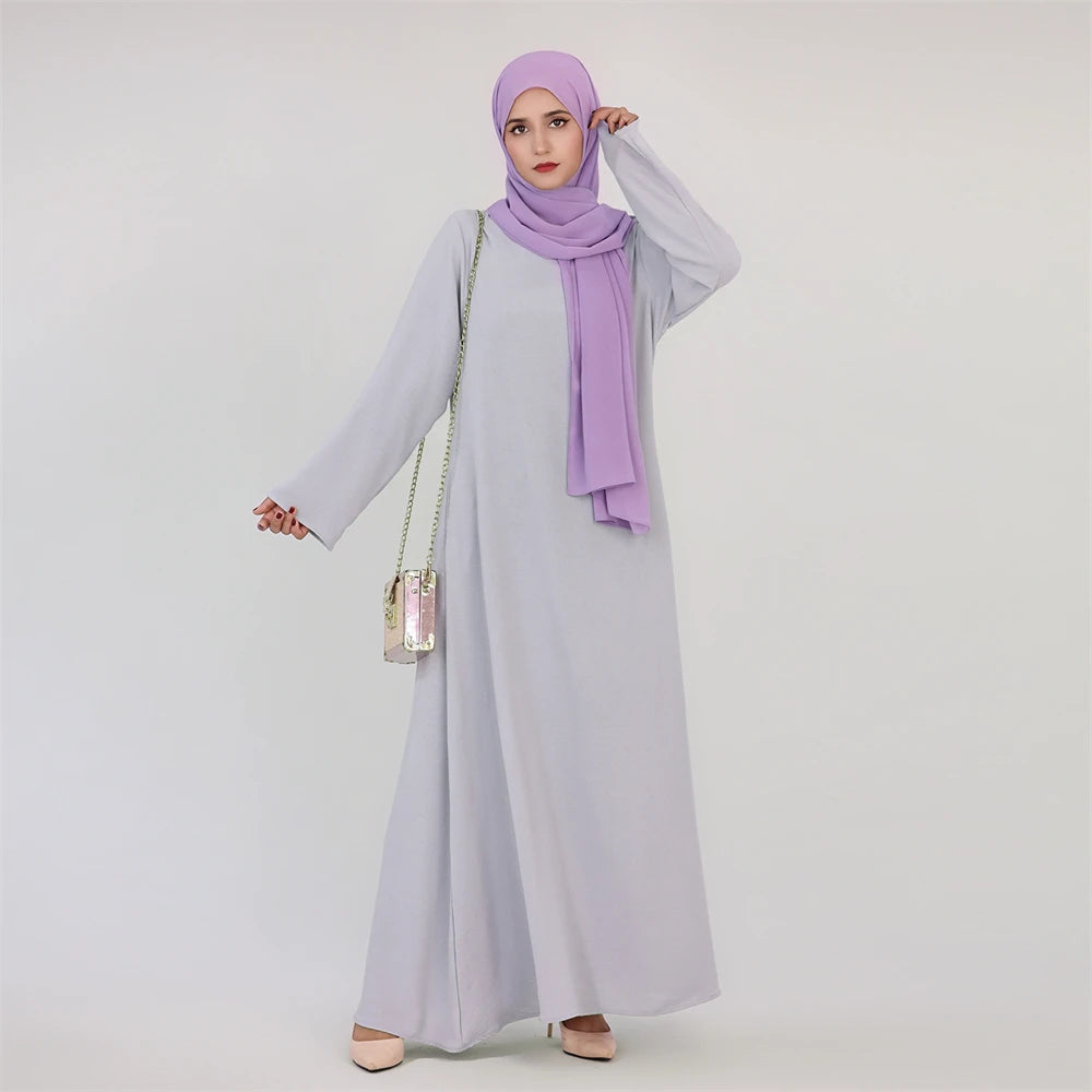 Noir blanc rose solide dubaï modeste sous Robe Abaya Islam caftan musulman avec poches robes pour femmes Robe Femme Musulmane
