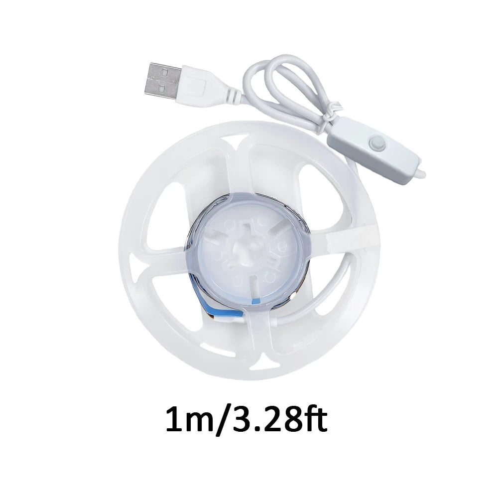 USB DC 5V 2835 LED strip light, white/warm white, with on/off switch, for bedroom, mirror, wardrobe, cabinet, TV