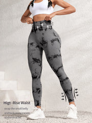 Women's seamless gym leggings, yoga pants, tie-dye, exercise tights, tummy control, high waist, workout pants