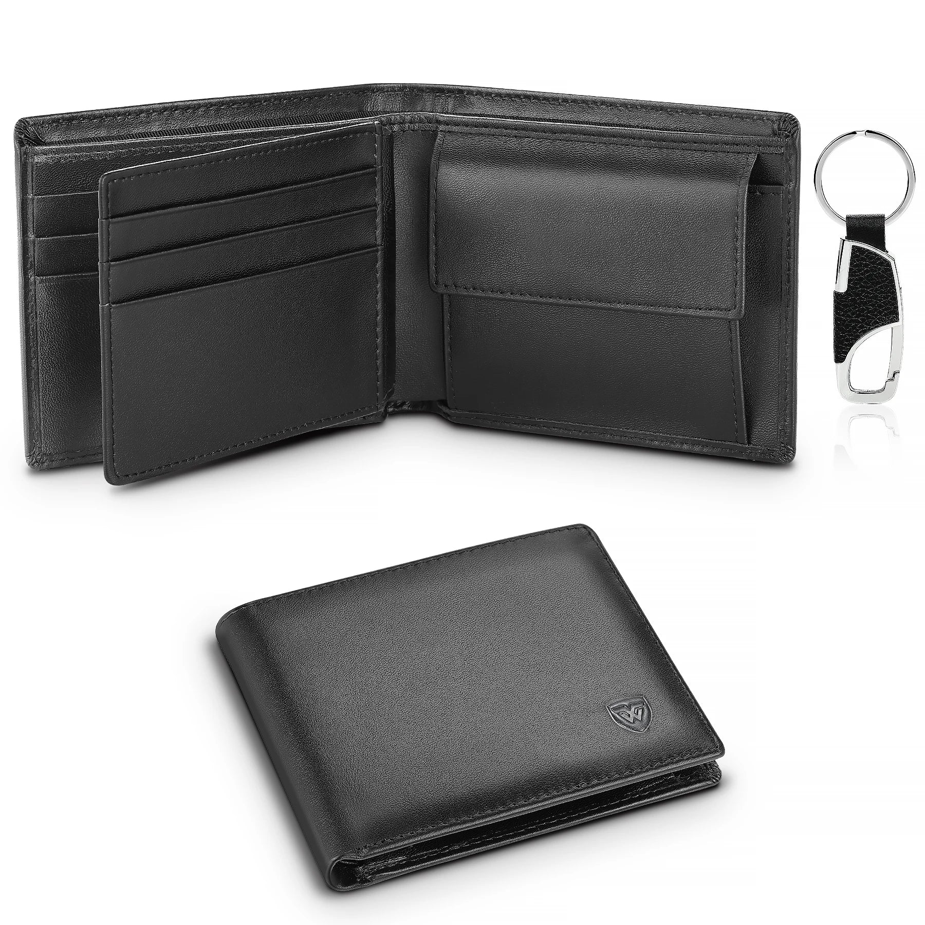 Portefeuille en cuir véritable pour hommes, classique, noir, souple, poche pour monnaie, porte-carte de crédit