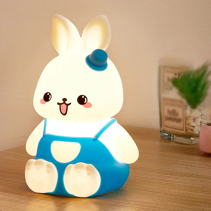 Veilleuses mignonnes pour enfants, 5 couleurs changeantes, lampe LED en forme de lapin en Silicone avec batterie, pour pépinière, enfants, bébé, Camping, décoration de maison