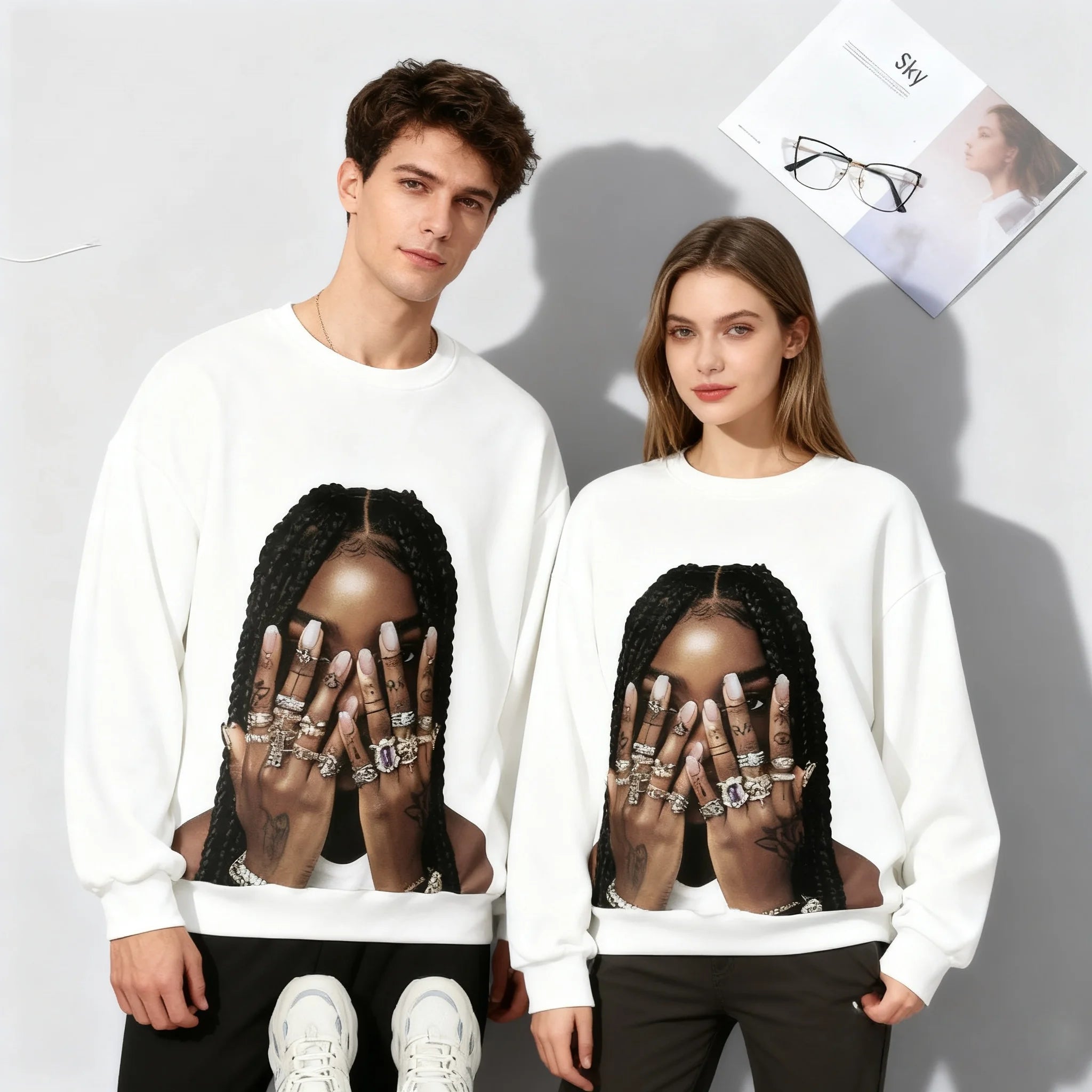 Sweat à capuche à col rond pour femmes et adultes, chemise numérique surdimensionnée, style Hip Hop, Punk Y2k, automne/hiver 25/26, pour adultes et enfants, même Style