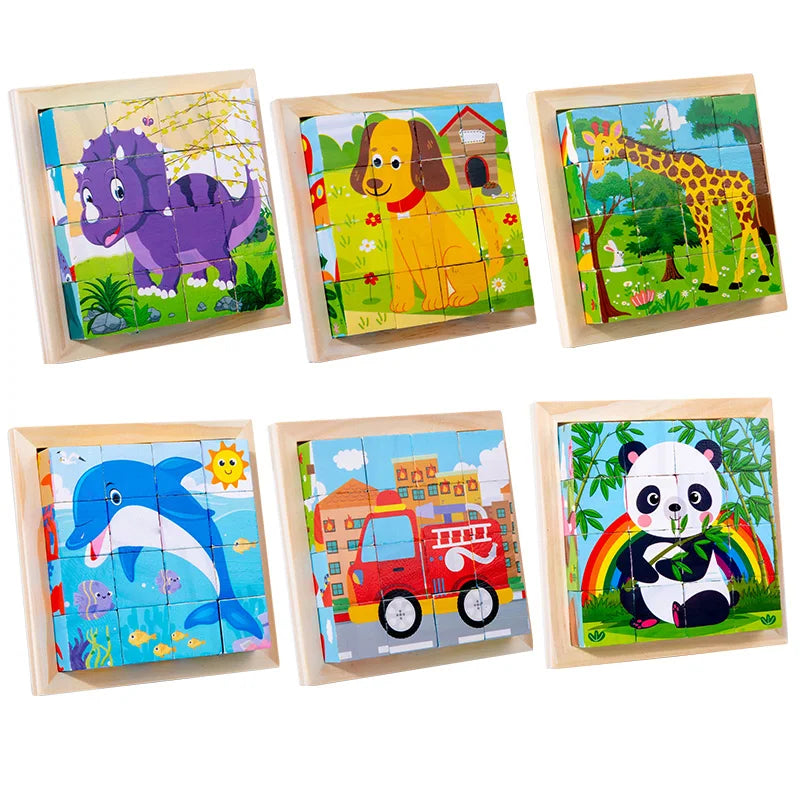 Puzzle en bois peint à Six côtés, blocs de construction tridimensionnels pour animaux de la circulation, jouet éducatif pour l'éducation précoce