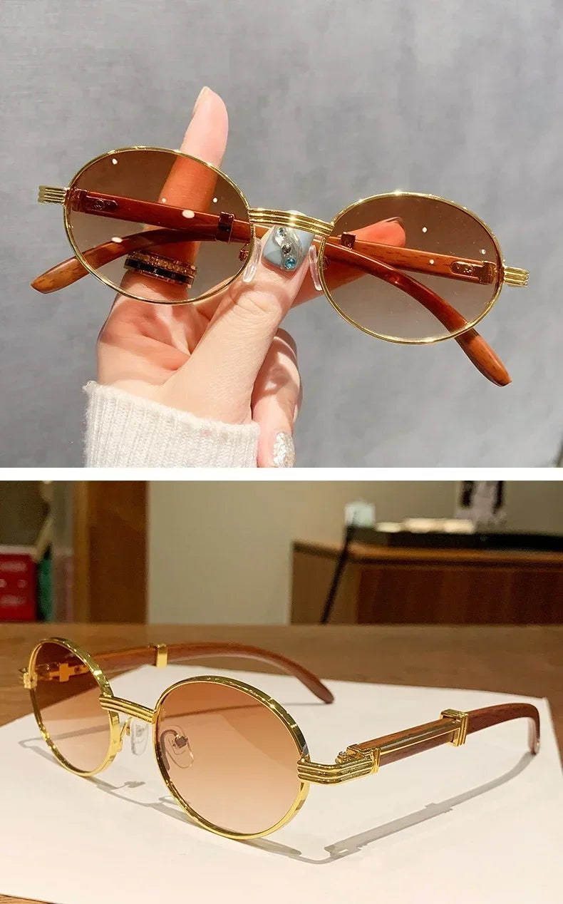 Lunettes de soleil ovales vintage en bois pour hommes et femmes, lunettes de soleil de créateurs, nuances de luxe, UV400, mode
