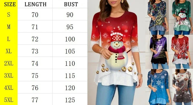 Arbre de noël femmes t-shirt mode col rond à manches longues hauts chemises impression 3D décontracté Harajuku femme grande taille vêtements