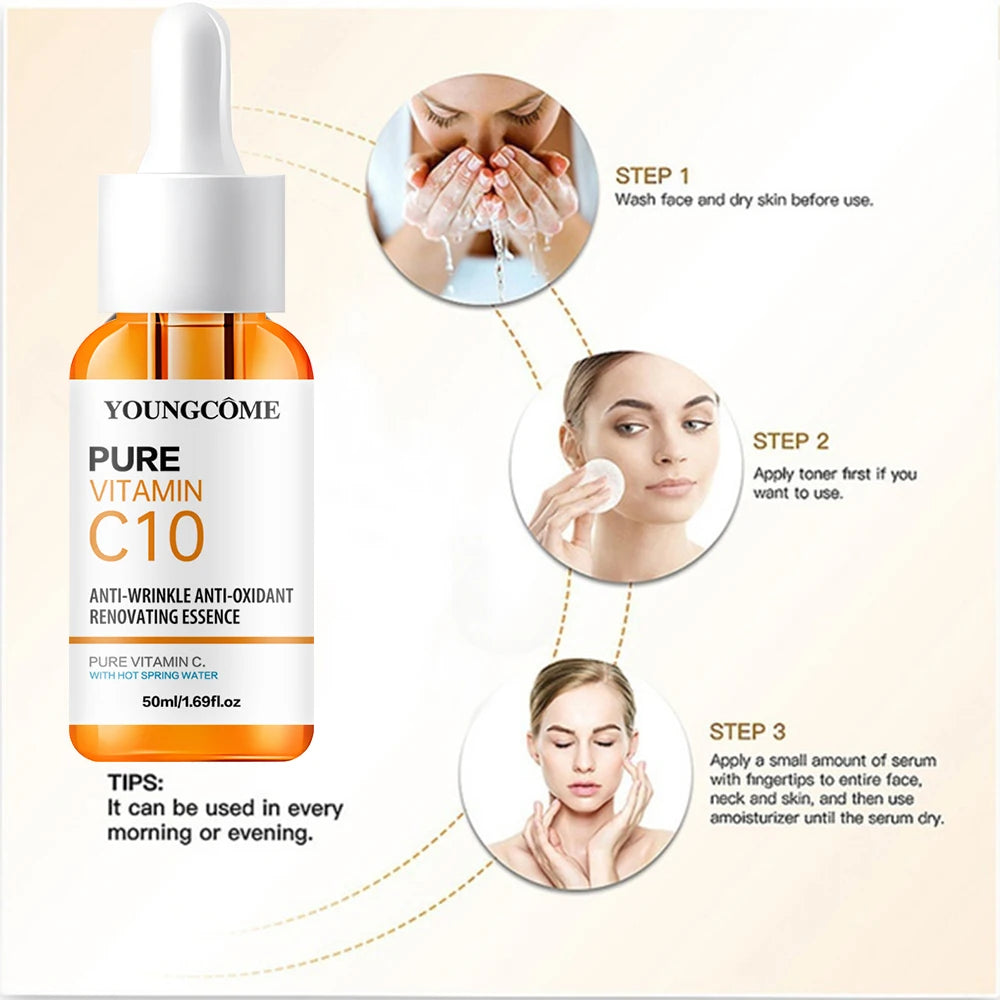 Vitamine C Essence pour le visage acide hyaluronique peau foncée éclaircir sérum estompe les ridules hydratant réparation sérum terne visage soins de la peau
