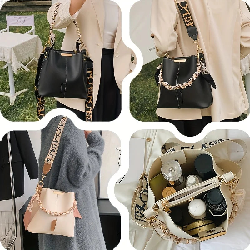Sac à bandoulière pour femmes, nouvelle mode, grande capacité, sac seau avec chaîne en ruban, sac à bandoulière pour les déplacements quotidiens