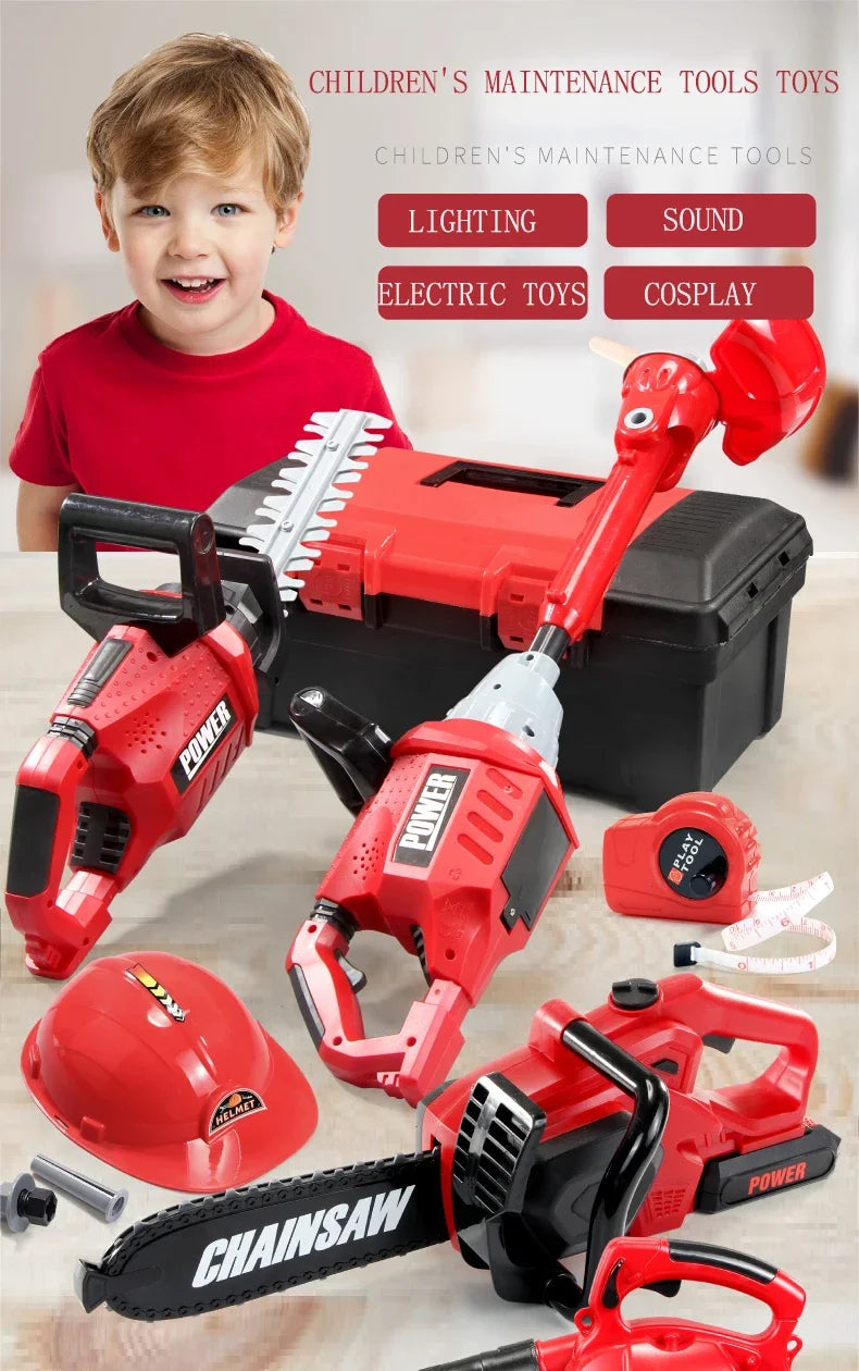 Boîte à outils électrique pour enfants, jouets de simulation, outils de simulation pour bébé, réparation, tondeuse à gazon, scie, sèche-cheveux, outil d'entretien de jouet pour enfant